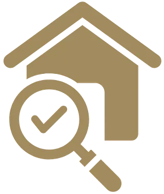 magnifying glass with a house for checking vacant property icon