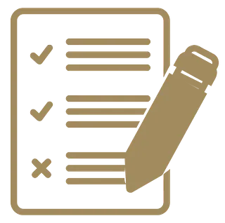 checklist with pen icon in gold