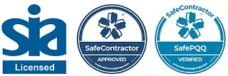 sia licensed logo, safe approved contractor and safe pqq verified